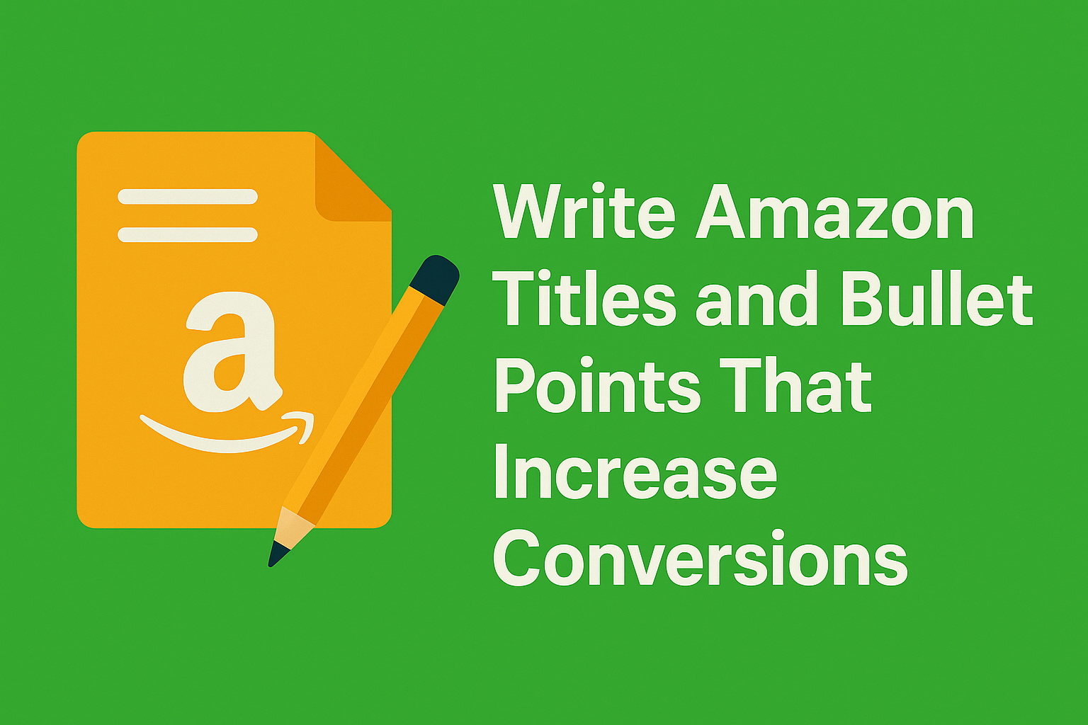 Graphic showing Amazon listing optimization concept with text: Write Amazon Titles and Bullet Points That Increase Conversions