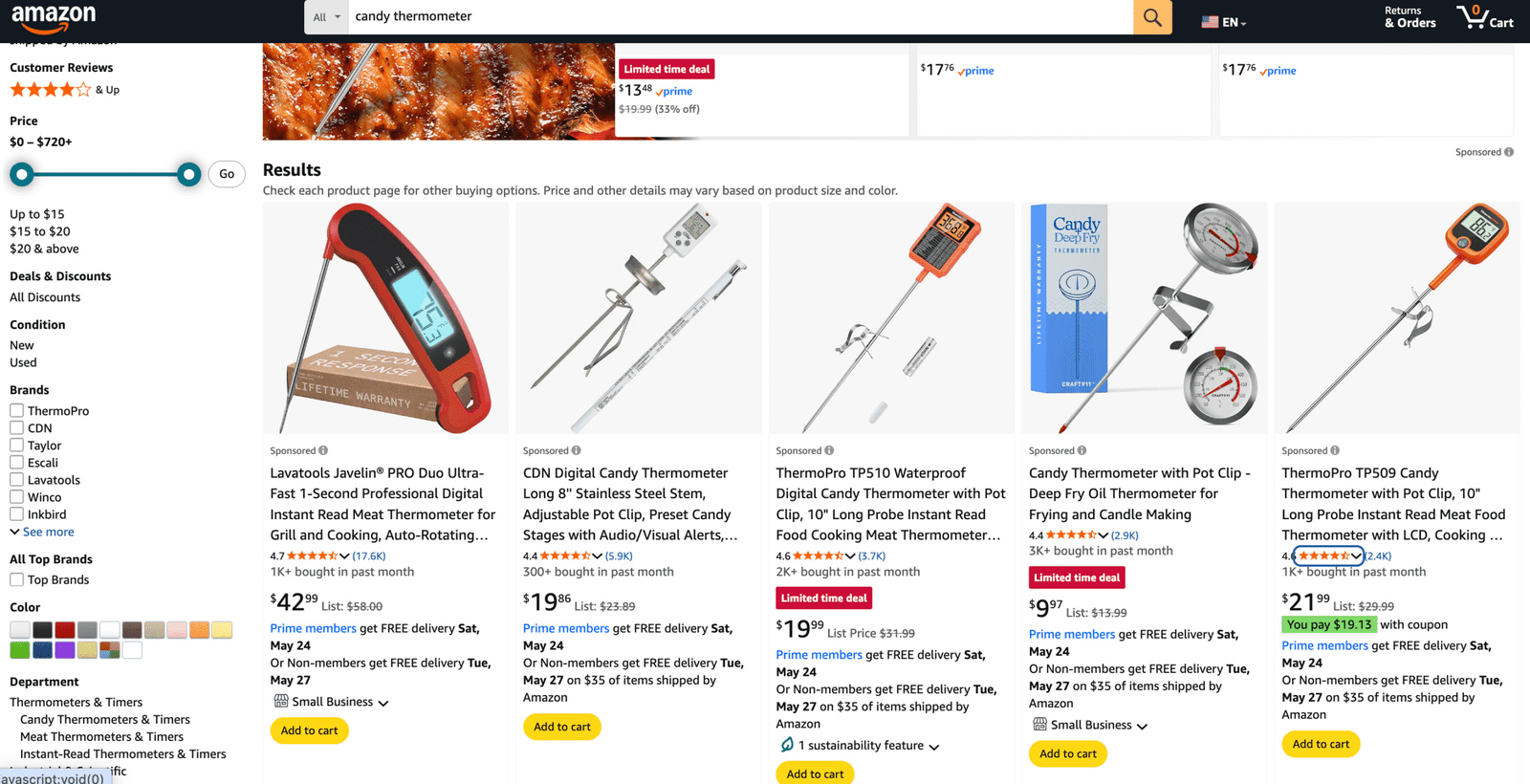search results for candy thermometer on amazon